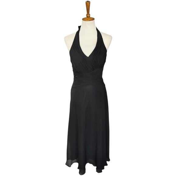 Vintage Jones New York 100% Silk Midi Formal Event Evening Halter Dress Size 4 - Picture 1 of 5
